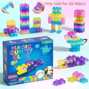 40 sensory soft building blocks, Montessori squeeze stacking toy set specially designed for children, early learning construction game set that can be squeezed and stretched, creative puzzle blocks for creative play