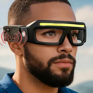 ISUNMEA LED Glasses Rechargeable Headlight with Motion Sensor and Touch Control, 5 Modes USB C Lighted Glasses for Night Running,Camping, Fishing, Cycling, Hiking, Hands-Free Lighting