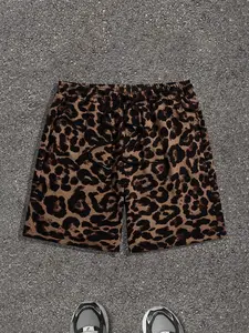 Men's Leopard Print French Terry Shorts, Loungewear Loose Casual Comfy Breathable Shorts for Summer, Men's Bottoms for Daily Wear