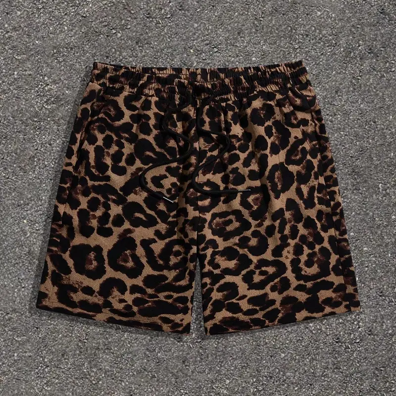 Men's Leopard Print Graphic French Terry Shorts, Lightweight Loungewear Loose Casual Comfy Breathable Shorts for Summer, Men's Bottoms for Daily Wear, Menswear, Summer Clothes