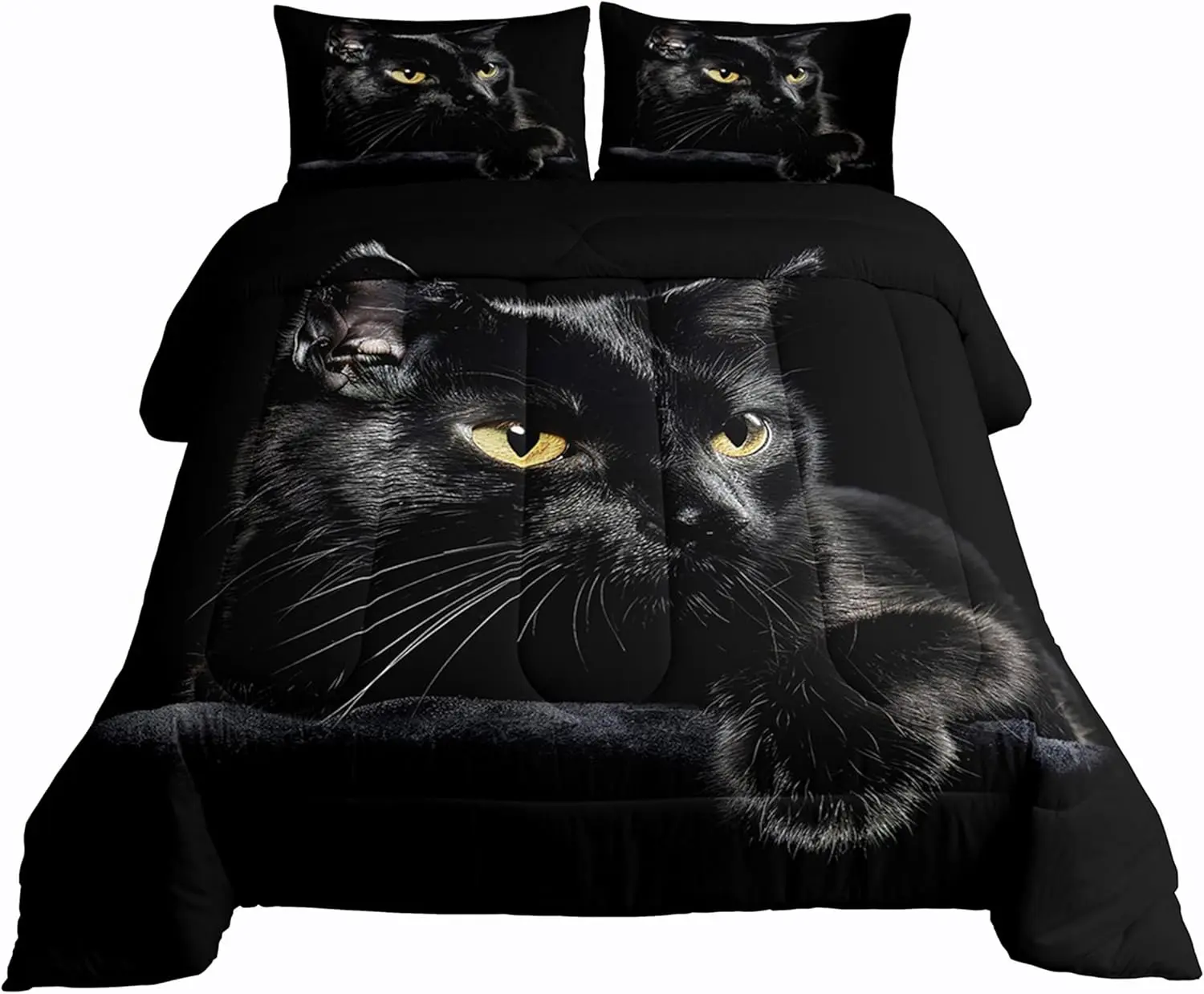 Feelyou Black Cat Microfiber Comforter Set - Soft Microfiber Bedding, Cute Domestic Pet Themed Duvet Insert, Cozy Blanket for Cat Lovers' Farmhouse Bedroom Decor