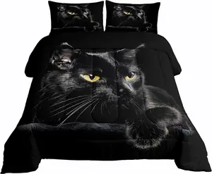 Black Cat Comforter Set,D Cat Duvet Insert for Kids Girls Boys,Cat Lover Cute Farmhouse Domestic Pet Animal Bedding Set,Cute Cat Down Comforter