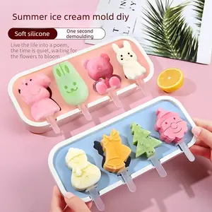 Cartoon ice cream mold, DIY popsicle/ice cream stick molds, ice cream grinder, food-grade silicone baby food freezing ice tray