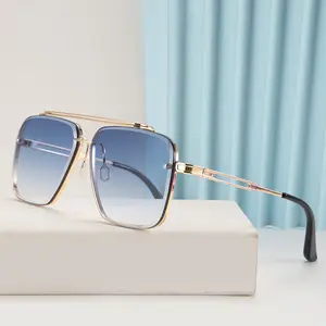 17302 European and American Fashion Double Beam Trimming Metal Sunglasses Men's 2020 New Cross-Border Street Shooting Fashionable Sunglasses