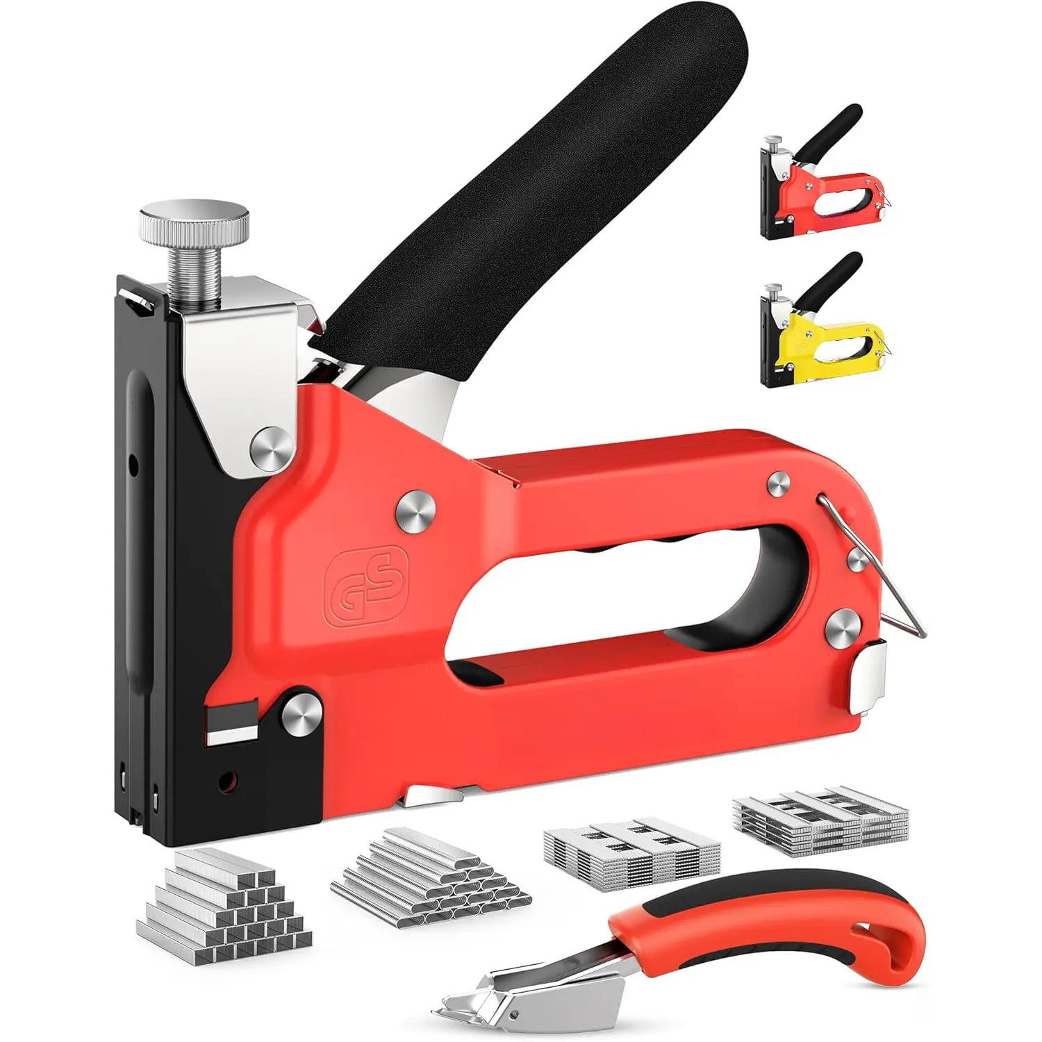 4-in-1 Heavy Duty Manual Upholstery Stapler with Chrome-Coated Rust-Resistant Parts, Lightweight Compact Easy-to-Handle Design, Customizable Driving Force, 4000 Staples & Remover for Crafts, Furniture