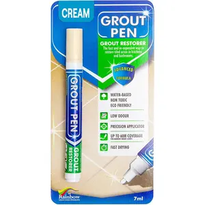 Cream Tile Paint Marker: Waterproof Grout Paint Pen, Tile Grout Colorant and Sealer Pen for Bathroom, Shower, Kitchen, More - Cream, Narrow 5mm Tip (7mL)