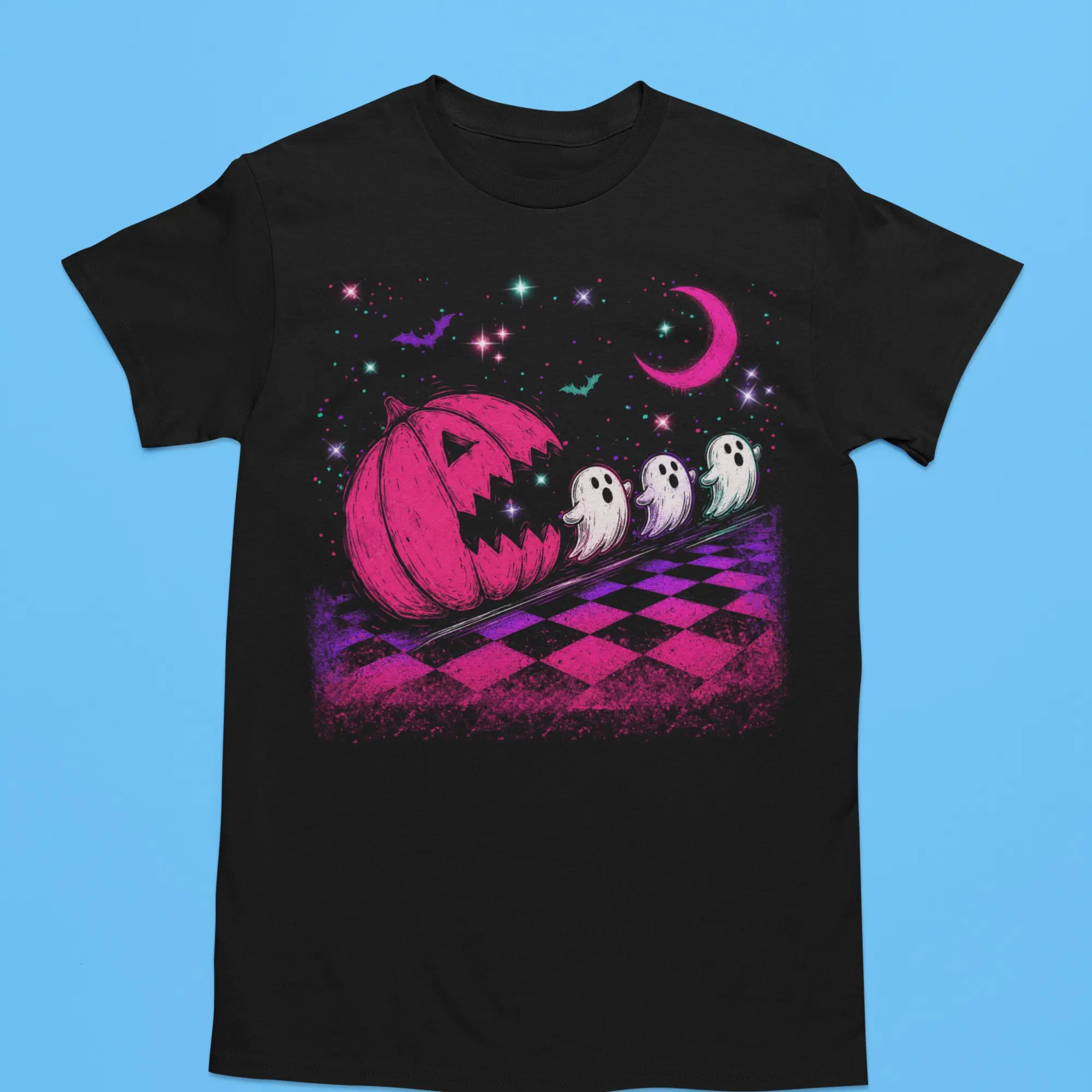 Vintage Pumpkin Chasing Ghosts Graphic Tshirt Vintage Pumpkin Chasing Ghosts Graphic Tshirt
