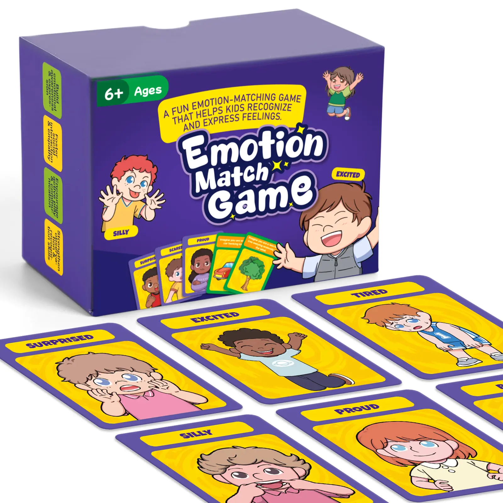 Faces & Feelings Card Game Social Emotional Learning Activities for  Ages 6+,Learn to Identify Various Moods, Cartoon Faces Emotions Social Skills Games for Home, Therapy & Classroom Use