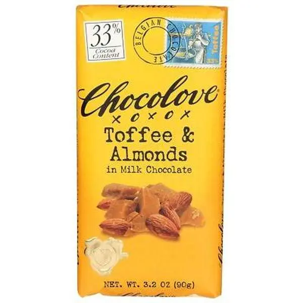 Chocolove Toffee And Almonds In Milk Chocolate Bar 3.2 oz, Pack of 2