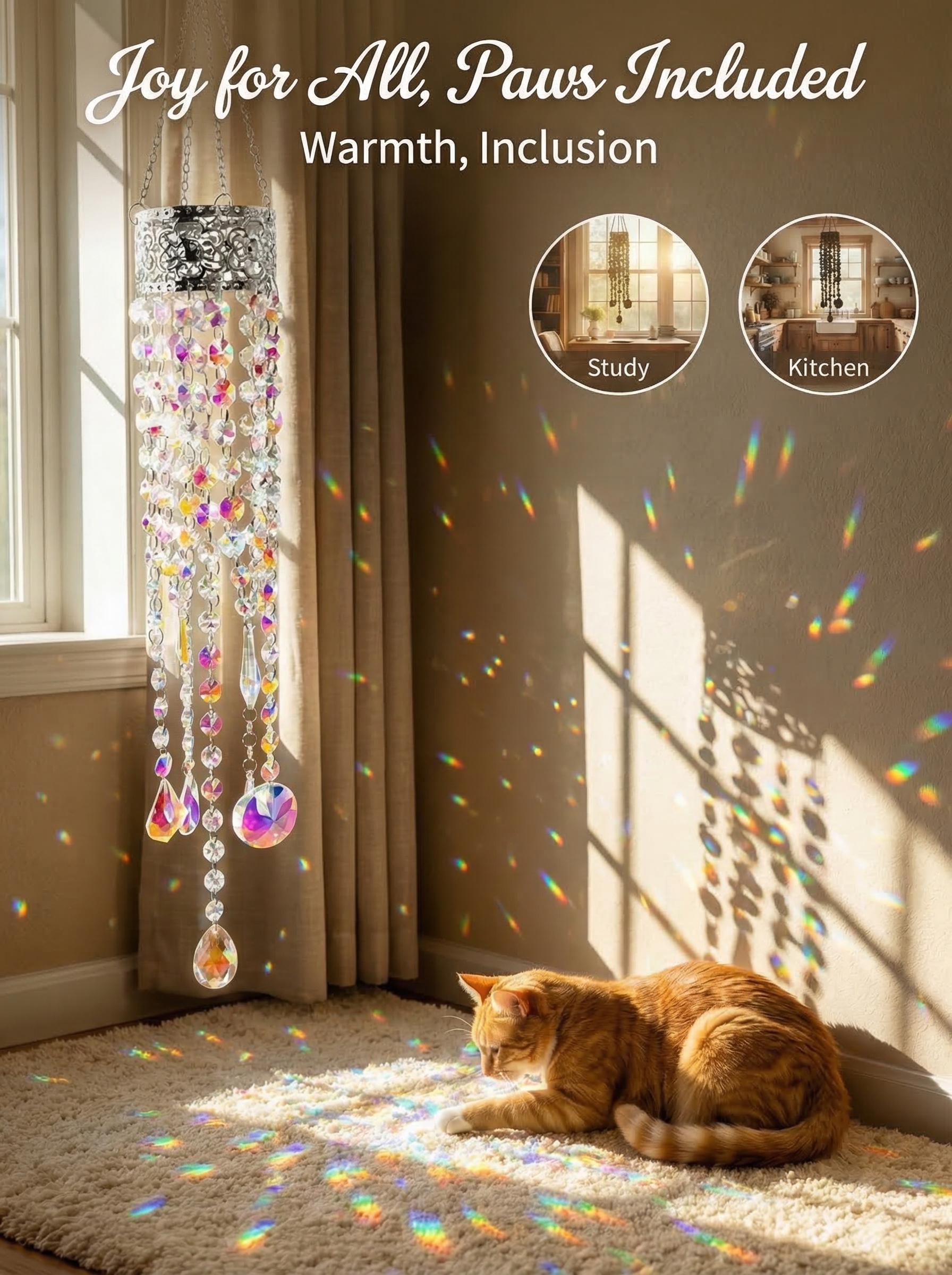 Crystal Sun Catcher with Silver flower Crown – Rainbow Maker Prism Decor, Handmade , Indoor Windows ,  french doors Durable Gift for Home Garden Wedding Blessings glass suncatcher wall art great gardening unique large memorial wind chime