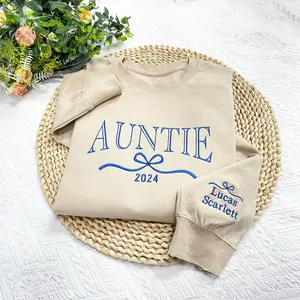 Auntie Embroidered Crewneck, Custom Name Sweatshirt, Gift for Aunt