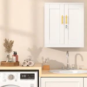 White Metal Wall Mounted Bathroom Cabinet – 2 Doors & Adjustable Shelves, Moisture-Resistant Storage for Over Toilet or Kitchen, Small Space LED Lighted Charging Dresser