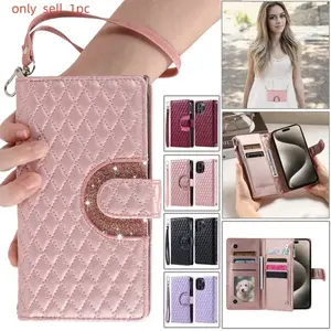 Flip Leather Phone Case for iPhone 11 12 13 14 Plus 15 16 17 Pro Max 16E 17 Air X XS XR Long Lanyard Zipper Wallet Cards Cover