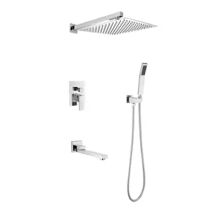 Wall Mount Shower System Combo - 12" Shower Head, Hand Shower & Tub Spout