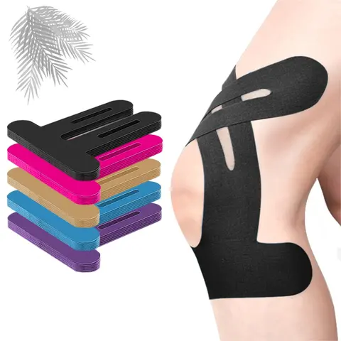 Precut Kinesiology Sports Tape (10 Pcs, Unisex, One Size) - Cotton, Elastic, Breathable, Waterproof, Hypoallergenic, Latex-Free, Skin-Friendly, Pre-Cut Design, Knee Stability, Strong Support, Pain Relief, Stretch for Athletic Use
