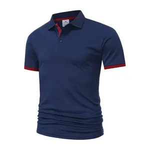 Men’s color-block polo shirt featuring mesh panels for breathability at the collar and cuffs; available in multiple colors; stretchy, comfortable slim fit with color-block details; short sleeves and a turn-down collar; American minimalist design suitable