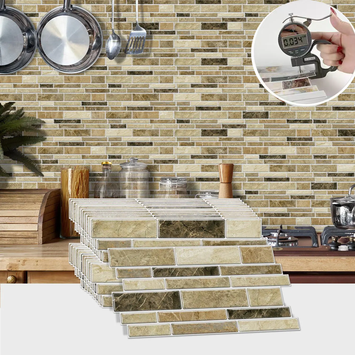 Imitation Marble Tile Pattern Wall Sticker, Tile Stickers, Marble Backsplash Wallpaper, 1 Box Self-adhesive Waterproof & Oil-proof Wall Decal, Wall Paper for home decor, Kitchen Bathroom Decoration, Ornaments, Adhesive Decals