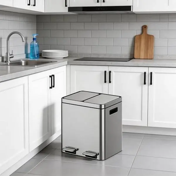 Dual 30L (2x15L) Stainless Steel Recycling Trash Can, Pedal, Soft-Close, Odor Seal