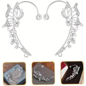 1pc Full Ear Cuff Butterfly Elf Earrings, Alloy Ear Cuffs and Wraps for Women, with Butterfly Design