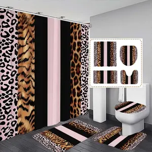 Leopard Print Shower Curtain Set with 12 Hooks, No-Drill Bathroom Divider, Modern Home Decor, Gift for Friends and Family, Bathroom Supplies