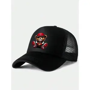 Men Bear Print Trucker Hat For Daily Life And Outdoor