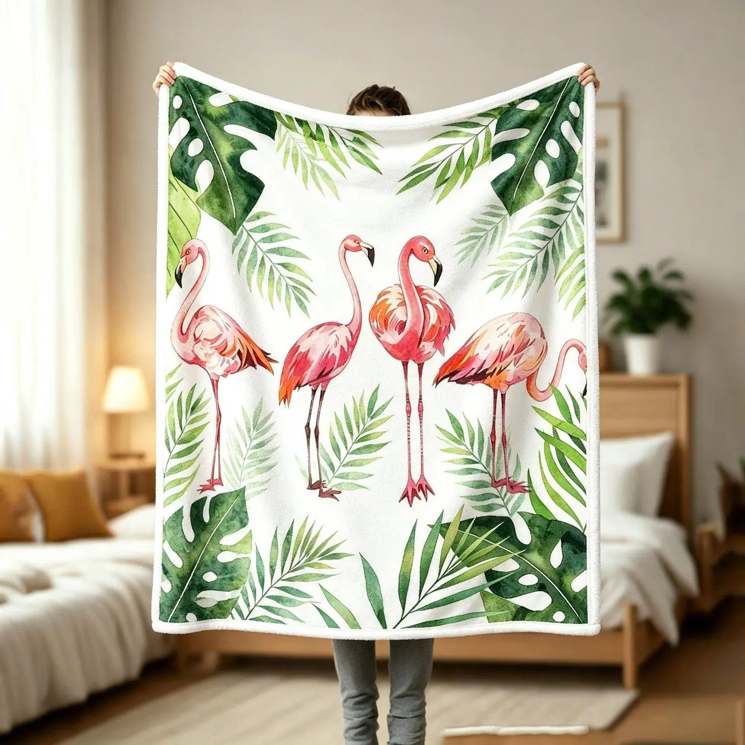 Flamingo Fuzzy Flannel Blanket Pink Tropical Throw Blanket Flamingo Blankets for Home Chair Sofa Couch Bed