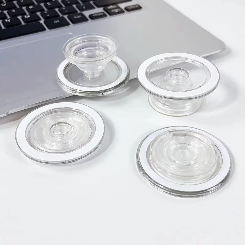 2pcs Transparent Clear Magnetic Phone Poppings Sockets Stand for iPhone MagSafe with Strong Magnetic Pull Force Round Holder for MagSafe or Cases & Devices