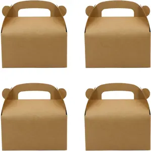 Brown Party Favor Treat Boxes | 24-Pack Gable Paper Gift Boxes with Handles | Goodie Bags for Birthday & Baby Shower | Fun Party Favors & Gift Packaging | Decorative Party Supplies Set