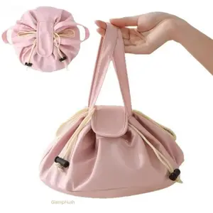 Large Capacity Waterproof Drawstring Makeup Bag, Portable Travel Cosmetic Organizer with Sturdy Handles, Durable Toiletry Storage Pouch for Women and Girls