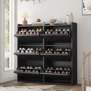 Gaomon Wooden Shoe Cabinet - 6 Flip Drawers, Adjustable Shelf, Waterproof Wall-Mounted Shoe Rack with Easy Installation, Entryway Decor Storage for Hallway, Living Room, Black