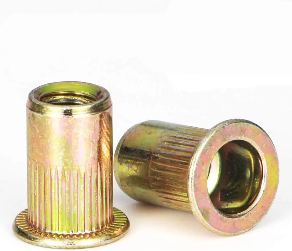 Rivet Nut,  100 count 1/4-20UNC Carbon Steel Flat  Rivnut Threaded Insert Nut,Knurled  (1/4''-20)