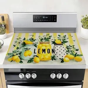 JOYFINITY 1 Lemon Striped Stove Top Cover Mat, Heat-Resistant, Oil-Proof, Non-Slip, Washable Kitchen Protector, With Fresh Citrus Floral Print, Suitable For Spring And Summer Kitchen Countertops And Cooking Decoration