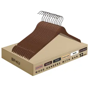 Premium Solid Wooden Coat Hangers, Heavy Duty Non-Slip Shirt Hangers, Natural Wood Dress Hangers with 360° Swivel Hook & Contoured Shoulder Design - Space-Saving for Jackets, Suits, Shirts, Skirts