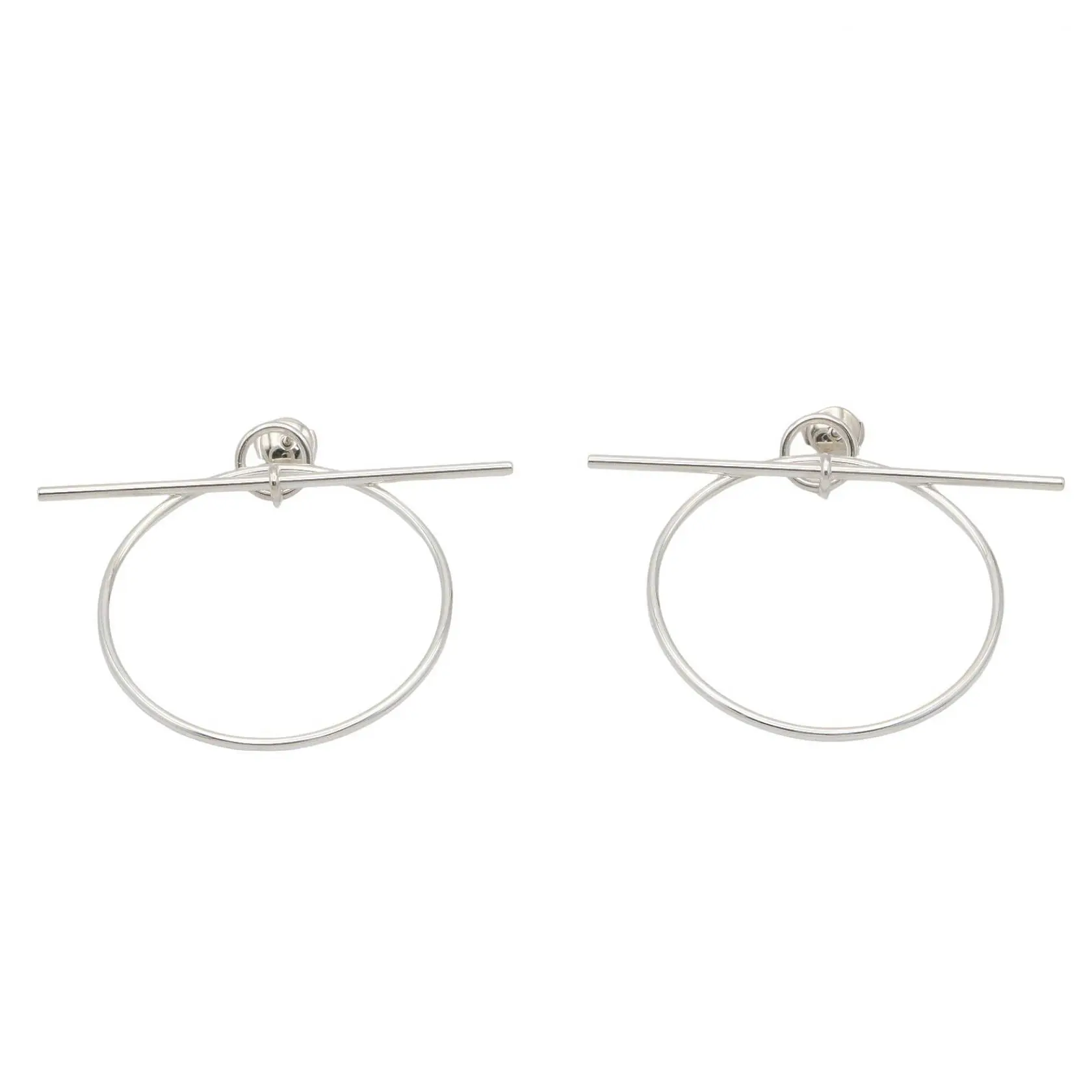 Pre-owned HERMÈS Sterling Silver 925 (Ag925) Small Leather Goods Hermes Loop MM Silver Earrings