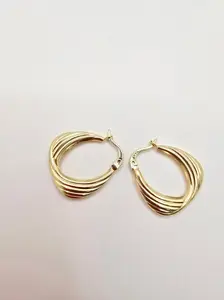 14KT GEOMETRIC RIBBED HOOPS EARRINGS Weight 1.8GR