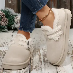 Women's Comfortable Mini Snow Boot Fuzzy Slippers Plush Lined Platform Sole Casual Footwear Indoor Outdoor Shoes