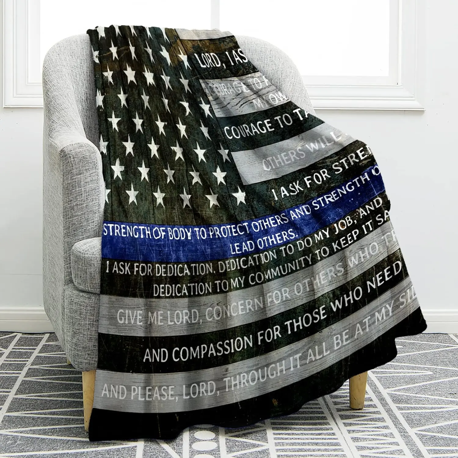 Police Officers Prayer Fluffy Throw Blanket, Soft Cozy Lightweight Plush Gift for Men, 50"x60" Home Bedroom Decor, Fluffy Blanket