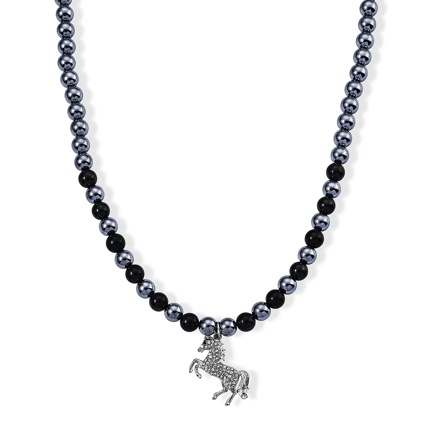 Terahertz and Shungite 210.00 ctw, Austrian Crystal Beaded Horse Necklace (18-20 Inches) in Silvertone and Stainless Steel