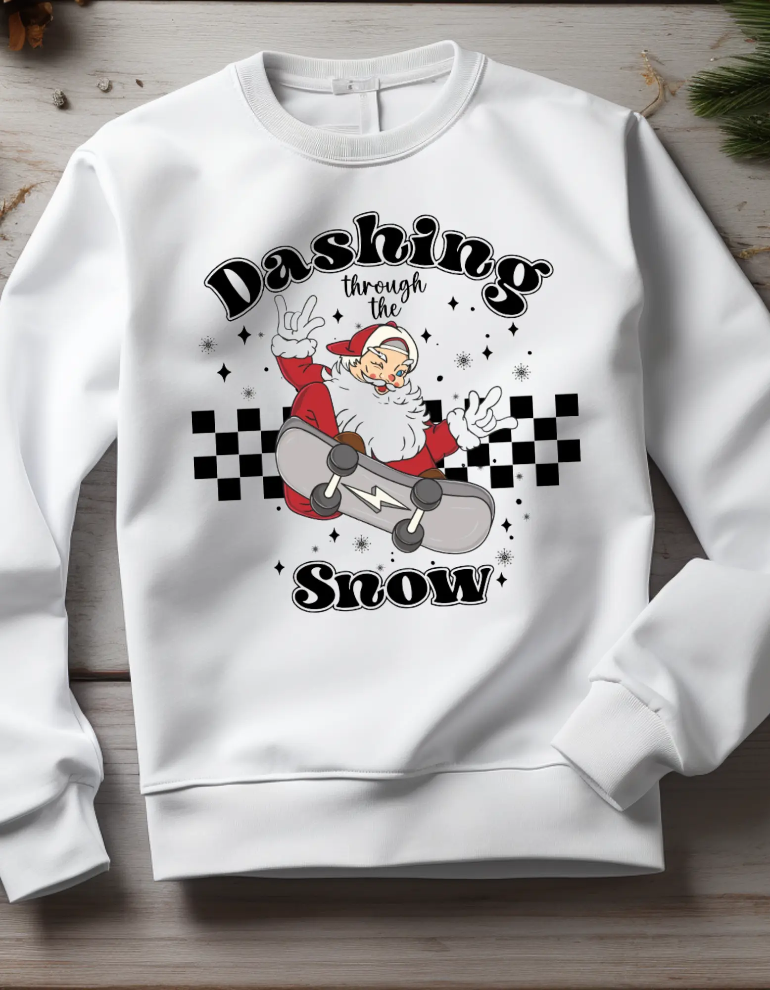 Santa's Dashing Through the Snow Retro Skateboard Christmas Sweater