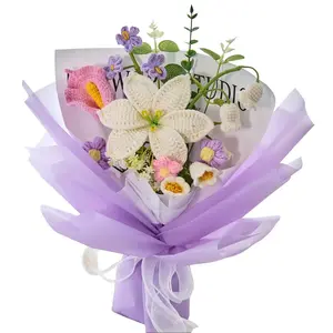 Mother’s Day Gift, YShomy Handmade Crochet Flower Bouquet with Lily, Lavender, Rose, Calla Lily & Eucalyptus, Graduation Gift, Birthday, Anniversary Gift for Her, Girlfriend, Wife, Friend, Includes Card, Cotton Yarn, Home Decor