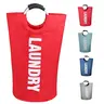 Oxford Fabric Foldable Laundry Hamper with Aluminum Handle, Large Blue Waterproof Dirty Clothes Basket, Bathroom Storage Bag