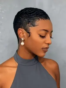 Human Hair Short Pixie Cut Glueless Wig Machine Made With Bangs For Women Daily Party Wear Pixie Wigs