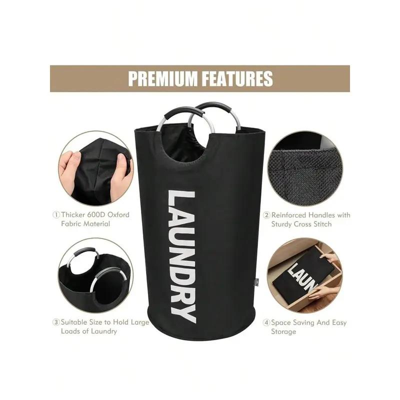 No More Red Marks 115L Large Laundry Basket Collapsible Waterproof Hamper with Foam Protected Aluminum Handles Blue Dirty Clothes Basket for Dorm or Family Use