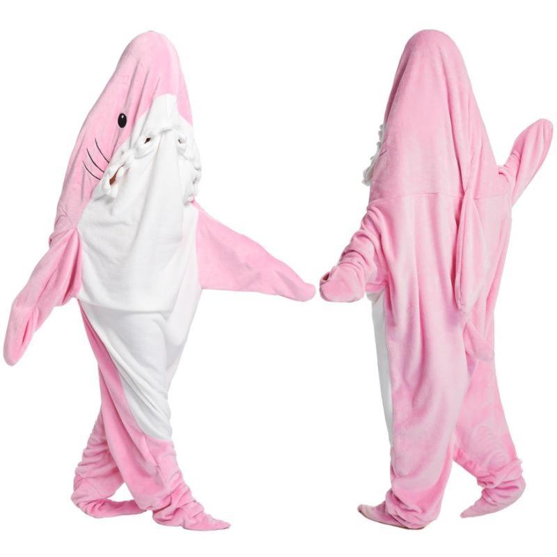 Shark Blanket Hoodie Onesie For Adult  Cozy Flannel Throw Wearable Animals Costume For Christmas Gifts