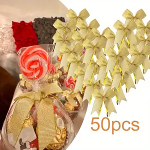50pcs Elegant Golden Fish Tail Bowknots, 3.5 Inch - Polyester, No Feathers, Ideal for Crafts and Decorations, Festive Decorative Bowknots