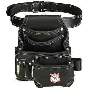 Rig Gear Carpenter's Leather Tool Bag 8 Pockets Utility Pouch for Men Standard Black Construction Tool Apron Bag Organizer with Supplier Warranty