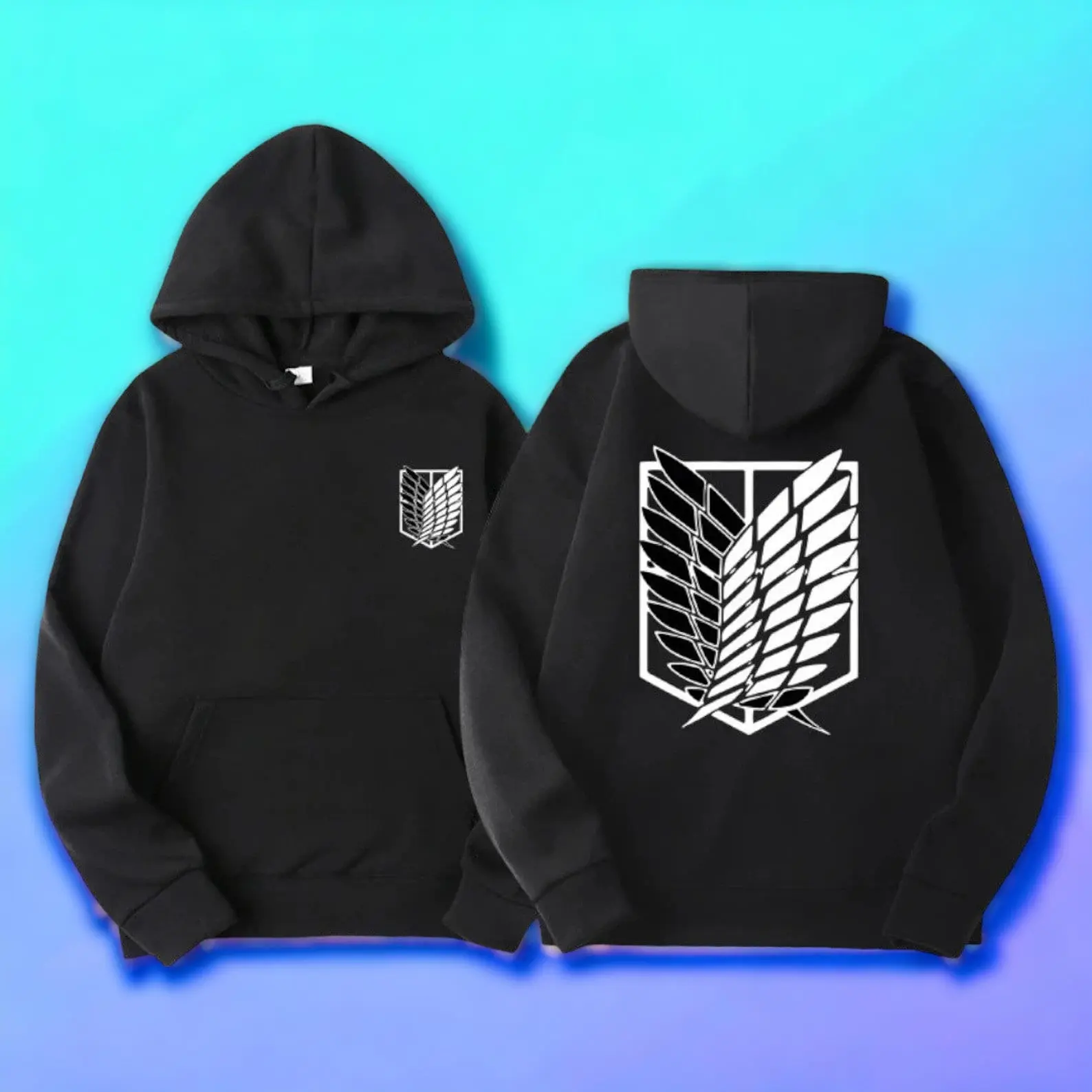 Men's Attack On Titan Eren Yeager Graphic Fitted Pullover Hoodie - 50% Cotton 50% Polyester Unisex Apparel, Harajuku Shingeki No Kyojin Casual Streetwear Longsleeve Crew Neck Tops, Outdoor All-Season Wear, 2XL