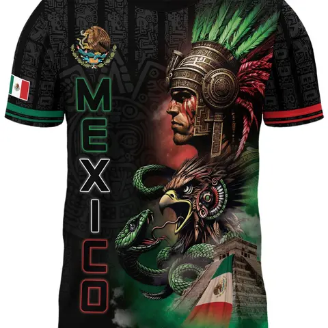 Mexico Aztec Warrior Eagle Heritage Spirit Pride Legacy Culture Shirt, Casual Sports Tops, Sports Soccer Jersey, Breathable Comfort, Party, Game Viewing, Gift