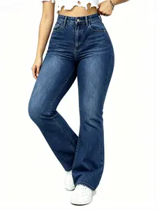 WH56 High Waisted High Stretch Classical Denim Jeans for Women, Flare Leg Bootcut Denim with Pockets Trendy & Flattering for All Seasons.