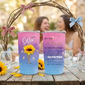 1 Sister Water Bottle 20oz Stainless Steel with Straw Lid - Best Friend Gift for Sisters, Portable, Suitable for Birthday, Christmas, Travel and Accessories, Sister Water Bottle, Heart-Shaped Water Cup, Cup for Niece, Heart Print Water Cup